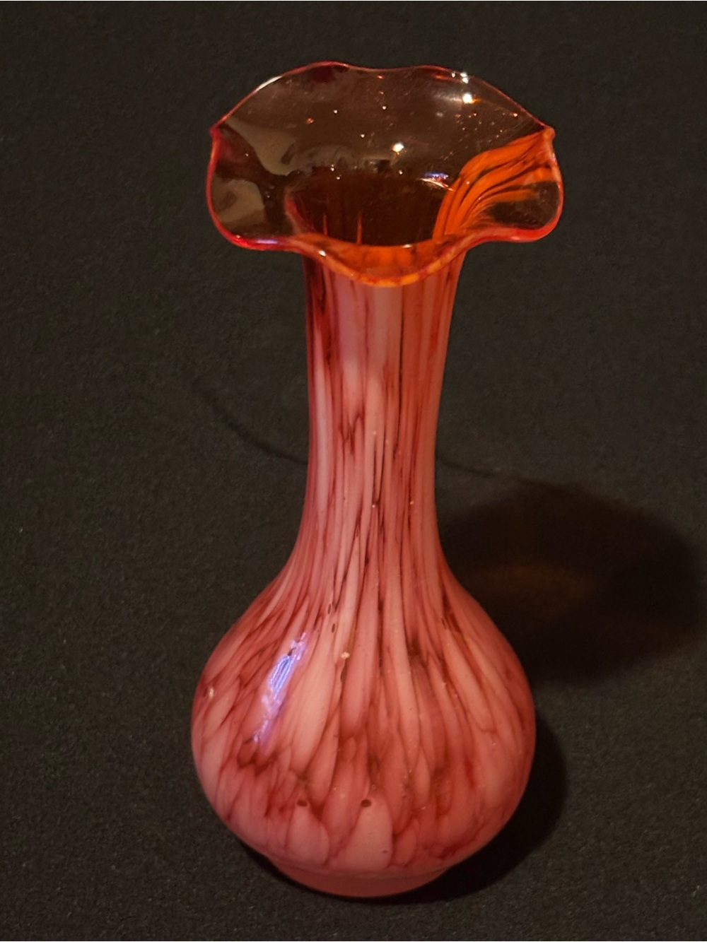 Orange and White Art Glass Bud Vase